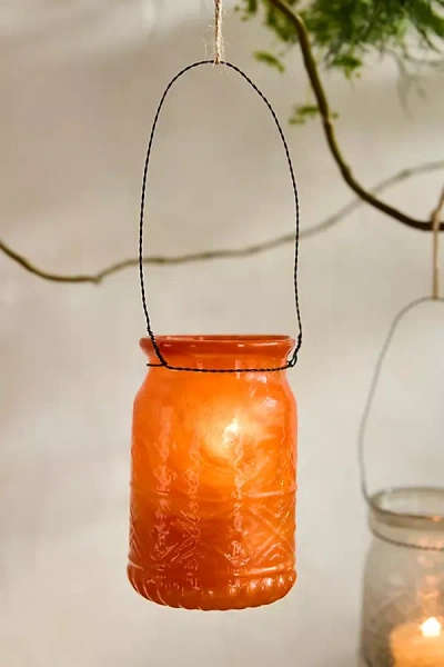 Terrain Mini Recycled Glass Hanging Lantern In Orange