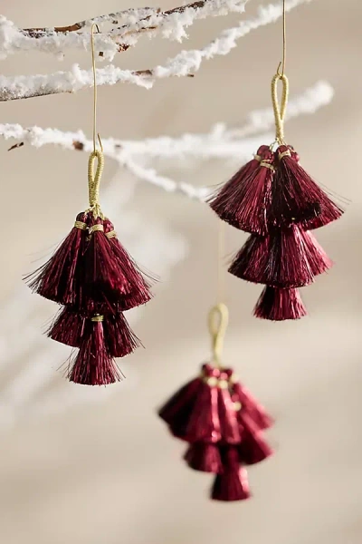 Terrain Mini Tassel Charm Ornaments, Set Of 3 In Red