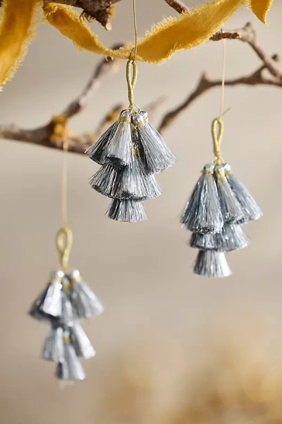 Terrain Mini Tassel Charm Ornaments, Set Of 3 In Silver