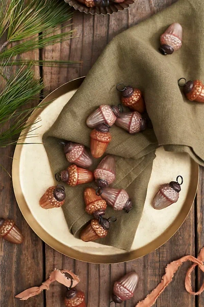 Terrain Miniature Glass Acorn Ornaments, Set Of 36 In Brown