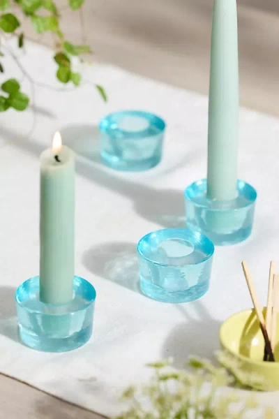 Terrain Minimalist Glass Taper Holders, Set Of 4 In Blue