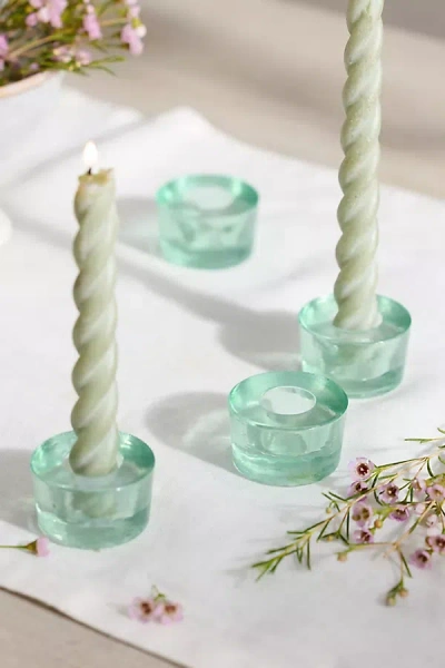 Terrain Minimalist Glass Taper Holders, Set Of 4 In Green
