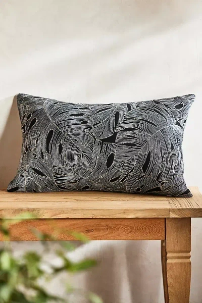 Terrain Monstera Leaf Outdoor Pillow In Black
