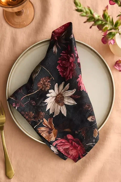 Terrain Moody Floral Linen Napkins, Set Of 2 In Black