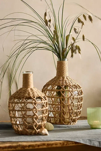Terrain Nautical Woven Rattan + Glass Vase