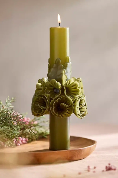 Terrain Oaxacan Floral Pillar Candle In Green