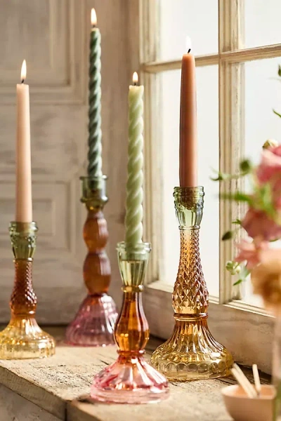 Terrain Ombre Pressed Glass Taper Holder, Small In Pink