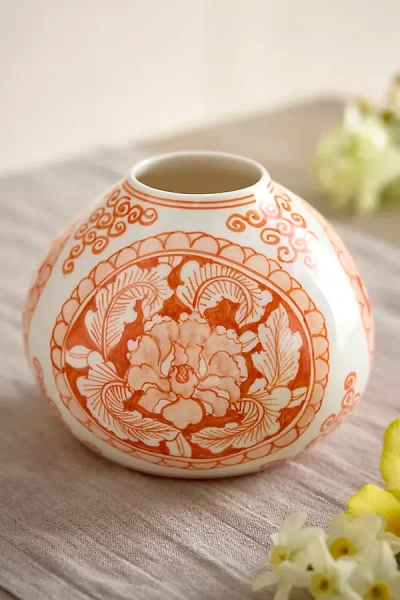Terrain Orange Floral Chinoiserie Low Vase