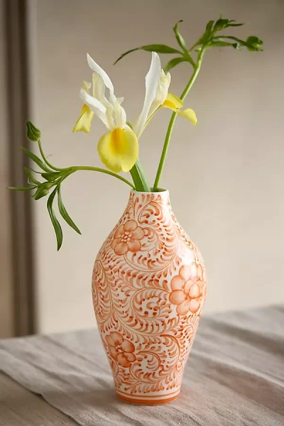 Terrain Orange Scrollwork Chinoiserie Bud Vase