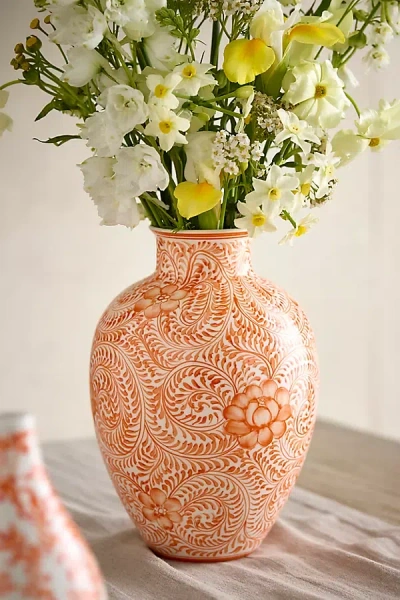 Terrain Orange Scrollwork Chinoiserie Vase