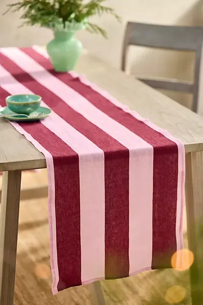 Terrain Orchid + Burgundy Stripe Linen Runner In Pink