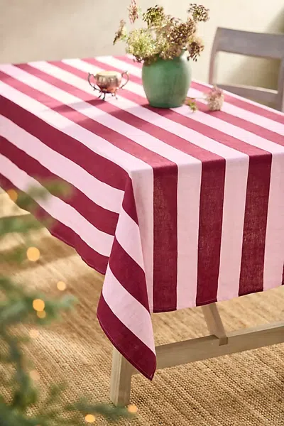Terrain Orchid + Burgundy Stripe Linen Tablecloth In Multi