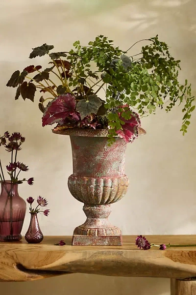 Terrain Ornate Cast Iron Urn Planter In Red