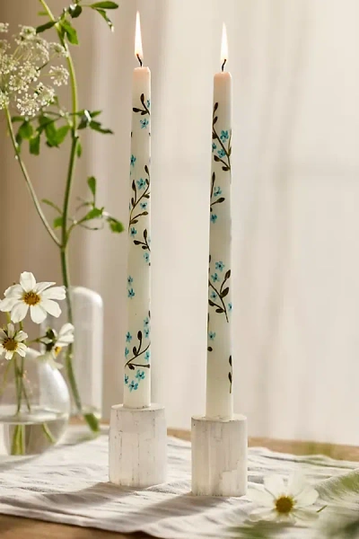 Terrain Painted Floral Taper Candles, Set Of 2 In Neutral