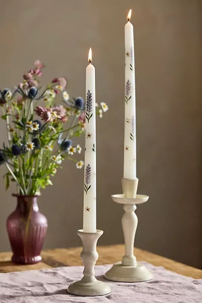 Terrain Painted Floral Taper Candles, Set Of 2 In White