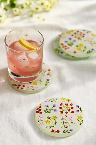 Terrain Painted Lattice Glass Coasters, Set Of 4 In Multi