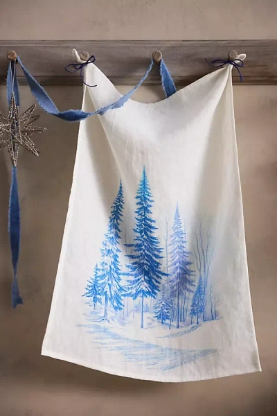 Terrain Painterly Forest Linen Dish Towel In Multi