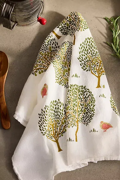 Terrain Partridge + Pear Tree Dish Towel In Green