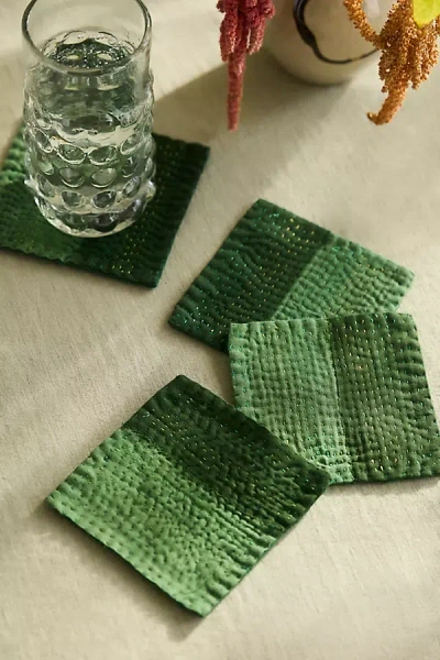 Terrain Patchwork Coasters, Set Of 4 Green