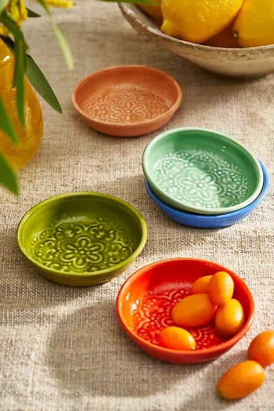 Terrain Patterned Enamel Jam Cups, Set Of 5