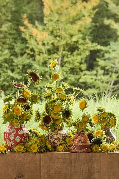 Terrain Patterned Papier Mache Bud Vase, Oranges + Greens In Multi