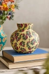 Terrain Patterned Papier Mache Bud Vase, Reds, Blues + Neutrals