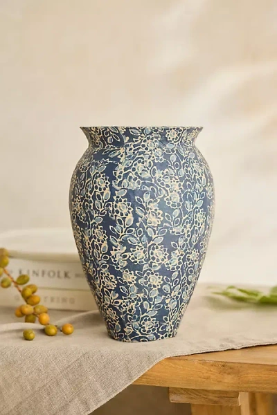 Terrain Patterned Papier Mache Vase, Blue Tall