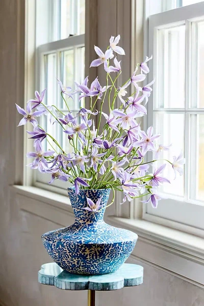 Terrain Patterned Papier Mache Vase, Blue Wide
