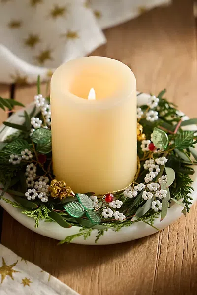 Terrain Pearl Blossoms + Bells Pillar Candle Wreath In White