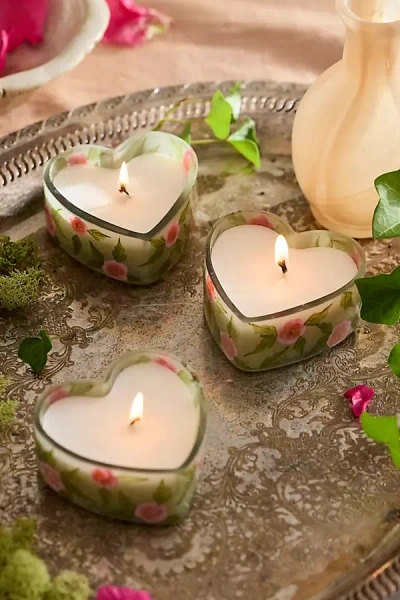 Terrain Peony Blush Heart Candles, Set Of 3 Mini