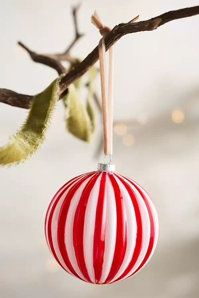 Terrain Peppermint Candy Ball Glass Ornament In Red