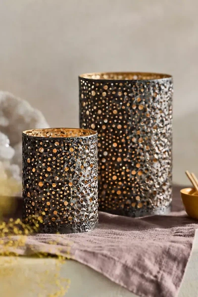 Terrain Perforated Iron Candle Holder In Multi