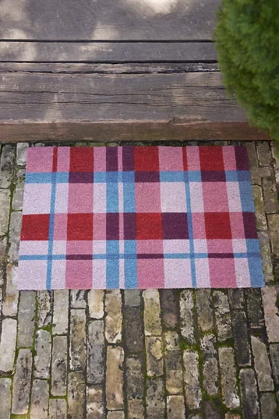 Terrain Pink Plaid Coir Doormat