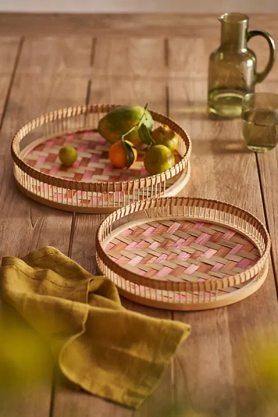 Terrain Pink Woven Bamboo Trays, Set Of 2