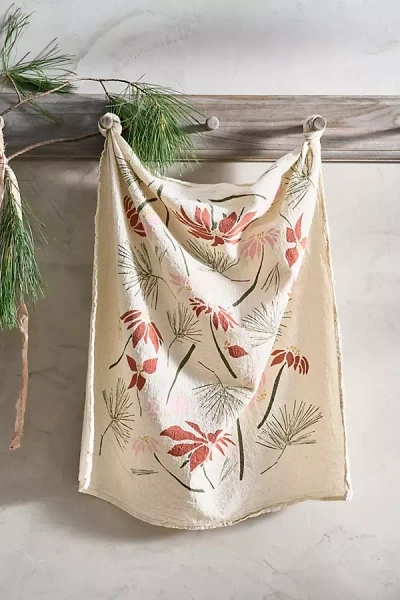 Terrain Poinsettia + Greens Dish Towel In Multicolor