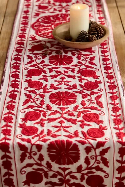 Terrain Pomegranate Crewel Stitch Runner In Red