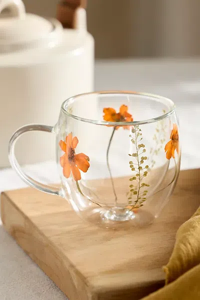 Terrain Preserved Floral Glass Mug In Orange