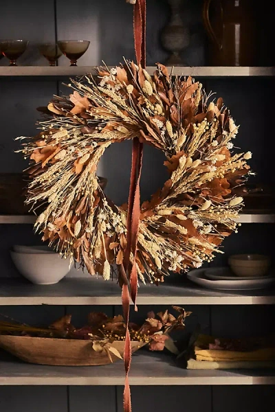 Terrain Preserved Maple + Ammobium Wreath In Brown