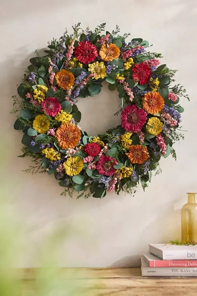 Terrain Preserved Zinnia Field Wreath In Multi