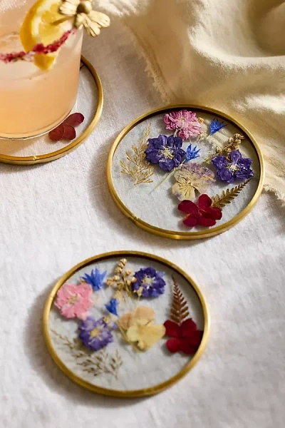 Terrain Pressed Floral Coasters, Set Of 4 In Multi