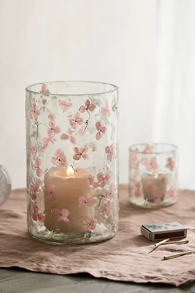 Terrain Pressed Hydrangea Glass Hurricane In Transparent