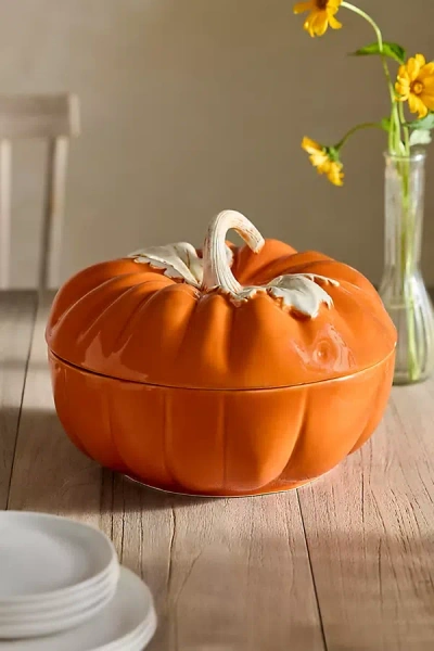 Terrain Pumpkin Ceramic Tureen In Orange