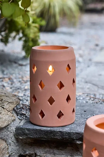 Terrain Punched Terracotta Lantern In Pink
