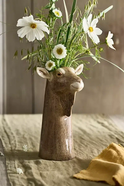 Terrain Quail Ceramics Goat Vase In Brown
