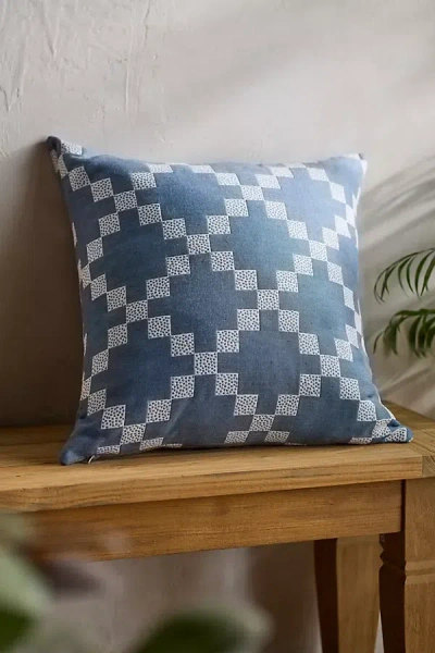 Terrain Quilted Blue Outdoor Pillow