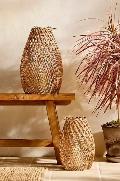 Terrain Rattan Hurricane Lantern In Sand
