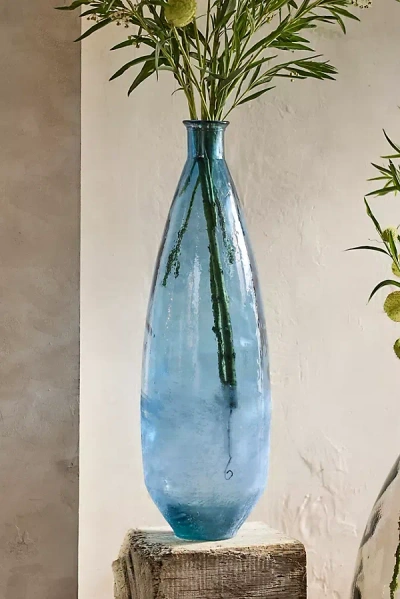 Terrain Recycled Glass Bottle Vase, Narrow In Blue