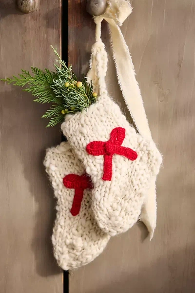 Terrain Red Bow Mini Wool Stockings, Set Of 2