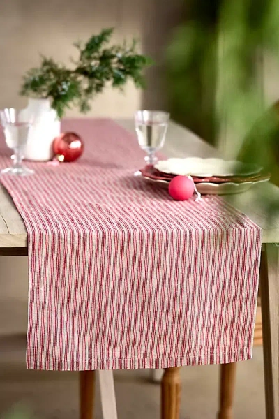 Terrain Red Stripe Linen Runner
