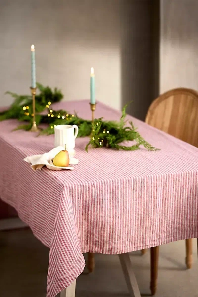 Terrain Red Stripe Linen Tablecloth In Pink